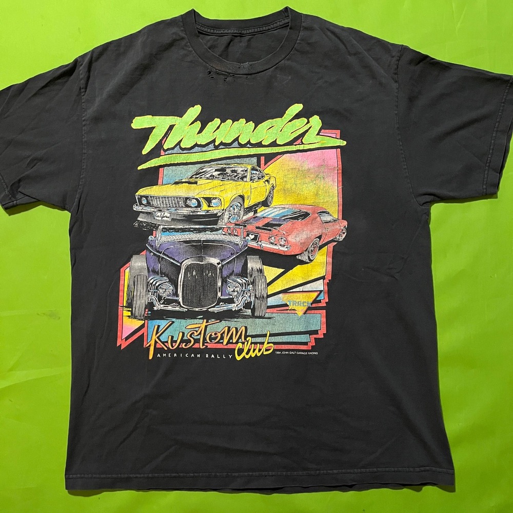 John Galt Garage Racing Thunder Kustom Club Car T-Shirt Black Distressed XL